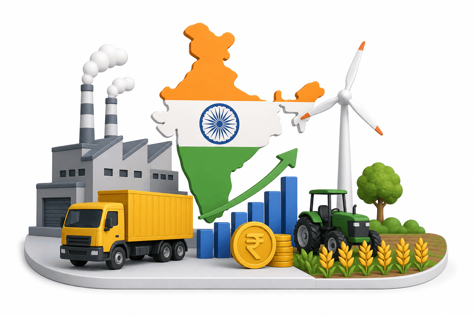 Indian economy sectors illustration